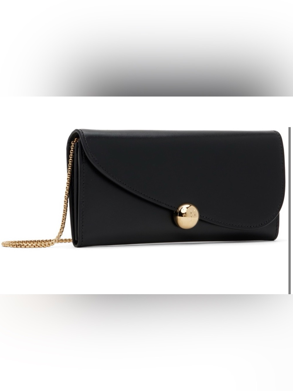 Salvatore Ferragamo Black Leather Clutch with Gold Chain and Button new with tag